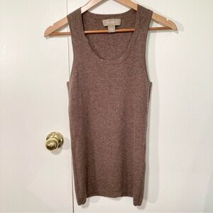 Ply Cashmere 100% Ribbed Knit Sleeveless Sweater Top Shell Tank Top Brown